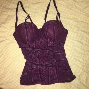 Charlotte Russe burgundy velvet trim lace corset